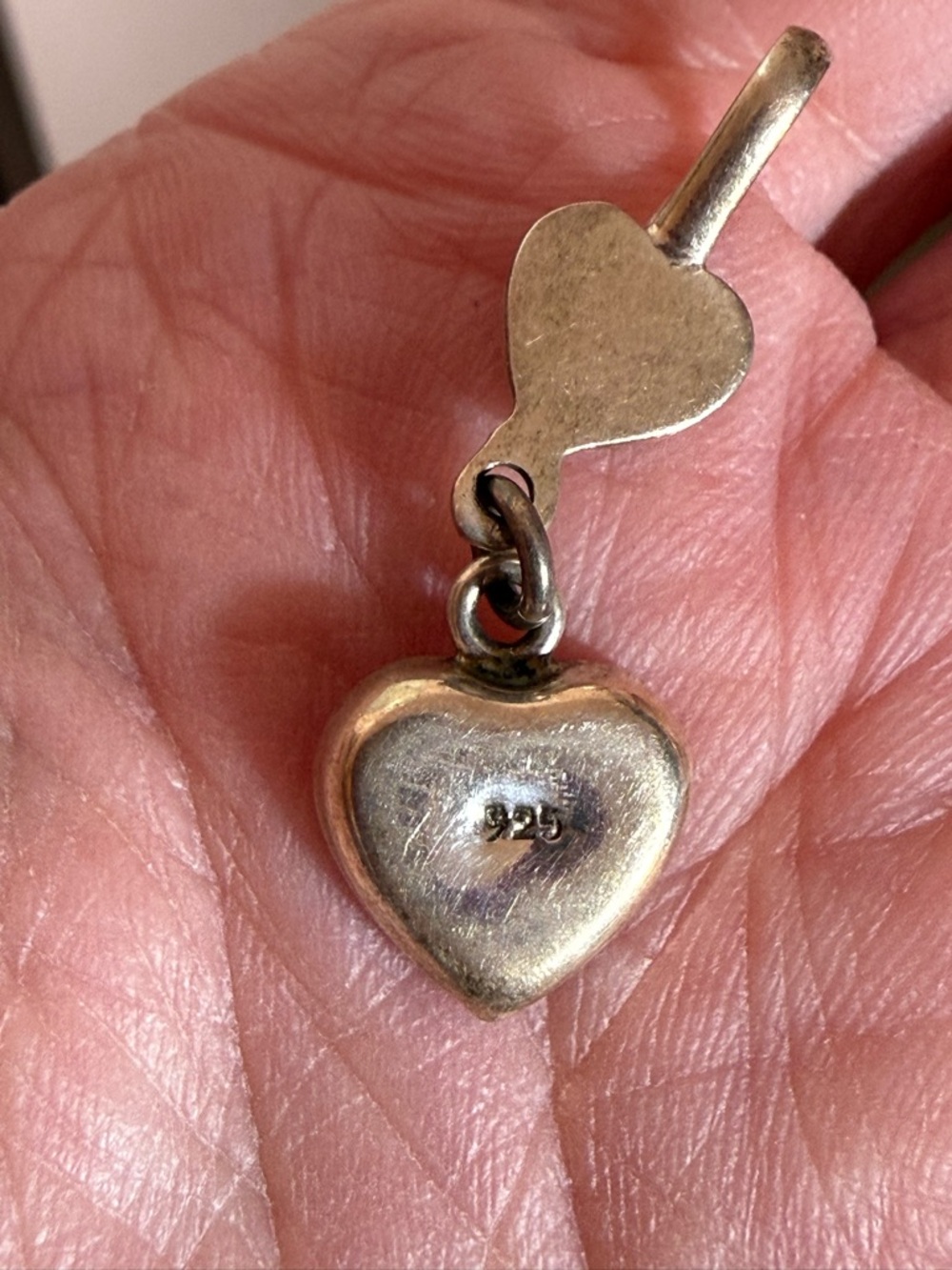 Vintage sterling silver Red rhinestone heart Dangle pendent Necklace delicate - Picture 11 of 15